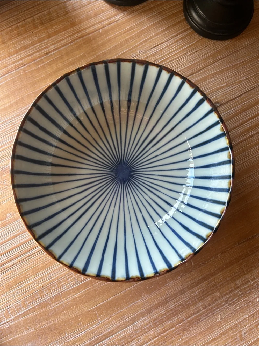 Vintage Japanese Tokusa Blue & White Fluted Ceramic Bowl.